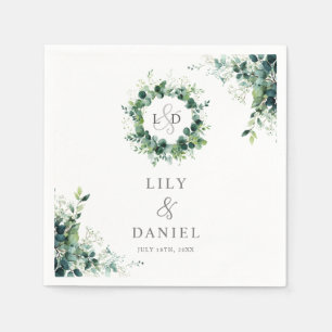 Rustic Eucalyptus Floral Greenery Monogram Wedding Napkin