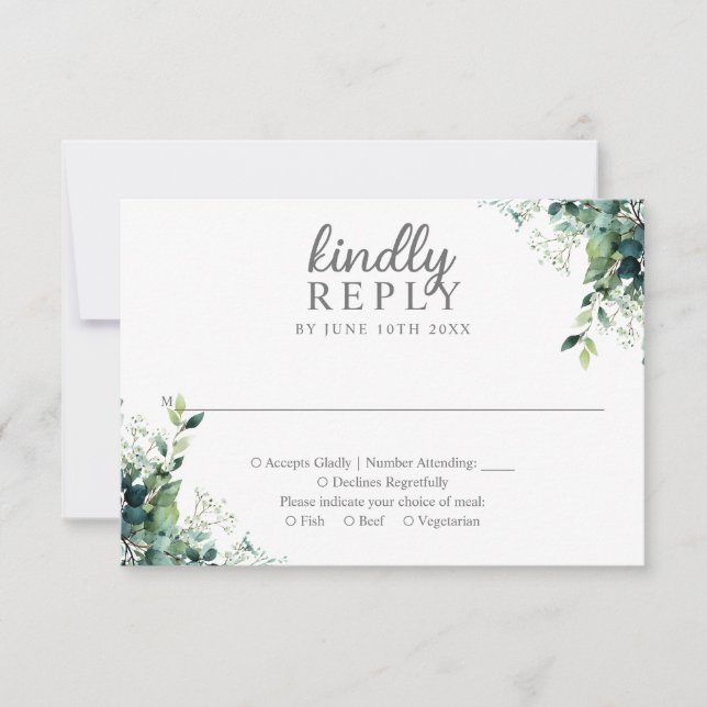 Rustic Eucalyptus Floral Greenery Monogram Wedding RSVP Card (Front)