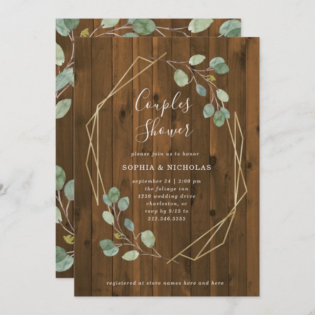 Rustic Eucalyptus | Geometric Couples Shower Invitation (Front/Back)