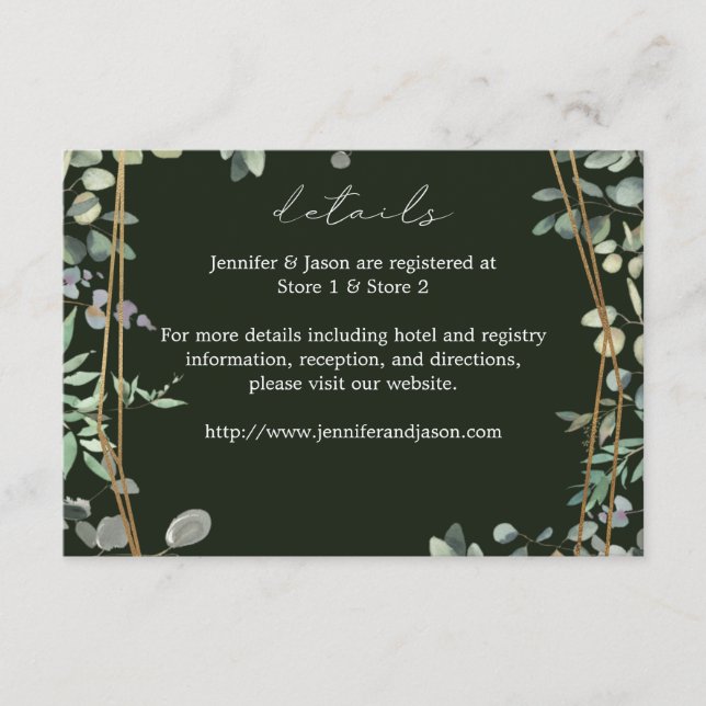 Rustic Eucalyptus & Gold 2 Details LG Green Enclosure Card (Front)