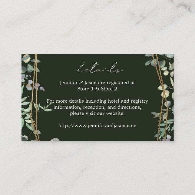 Rustic Eucalyptus & Gold 2 Details SM Green Enclosure Card (Front)