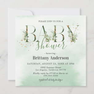 Rustic Eucalyptus Gold Baby Shower Invitation