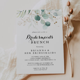 Rustic Eucalyptus Gold Bridesmaids Brunch Shower Invitation