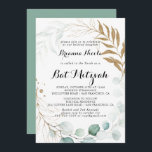 Rustic Eucalyptus Gold Calligraphy Bat Mitzvah Invitation<br><div class="desc">This rustic eucalyptus gold calligraphy bat mitzvah invitation is perfect for a simple bat mitzvah. This artistic design features hand-drawn gold floral and watercolor eucalyptus green foliage,  beautifully arranged in an elegant geometric frame.</div>