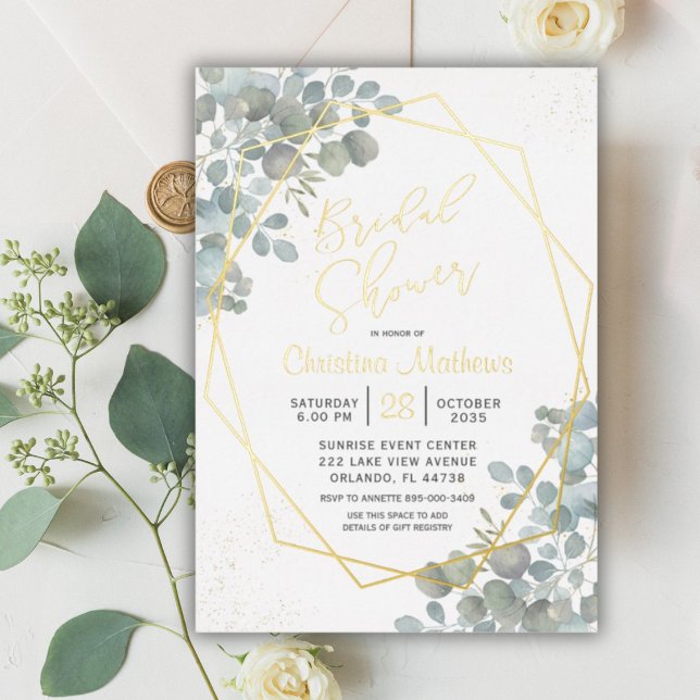 Rustic Eucalyptus Gold Calligraphy Bridal Shower (Creator Uploaded)