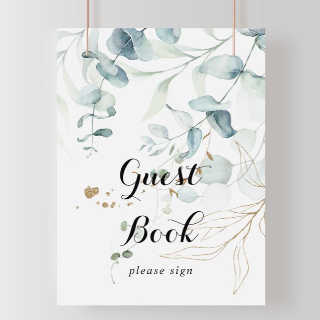 Rustic Eucalyptus Gold Calligraphy Guest Book Sign (Creator Uploaded)