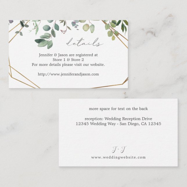 Rustic Eucalyptus & Gold Details SM Enclosure Card (Front/Back)