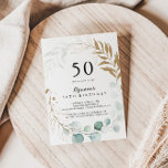 Rustic Eucalyptus Gold Floral 50th Birthday Party Invitation<br><div class="desc">This rustic eucalyptus gold floral 50th birthday party invitation is perfect for a simple birthday party. This artistic design features hand-drawn gold floral and watercolor eucalyptus green foliage,  beautifully arranged in an elegant geometric frame.</div>