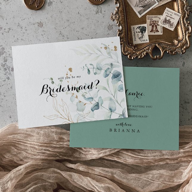 Rustic Eucalyptus Gold Floral Bridesmaid Proposal Card (Creator Uploaded)