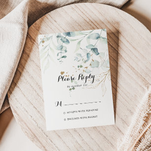 Rustic Eucalyptus Gold Floral Calligraphy RSVP Card