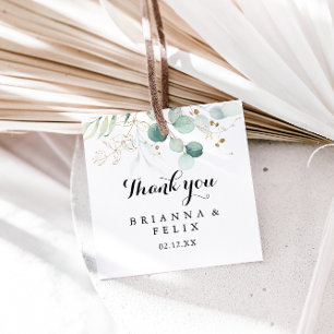 Rustic Eucalyptus Gold Floral Calligraphy Wedding Favour Tags