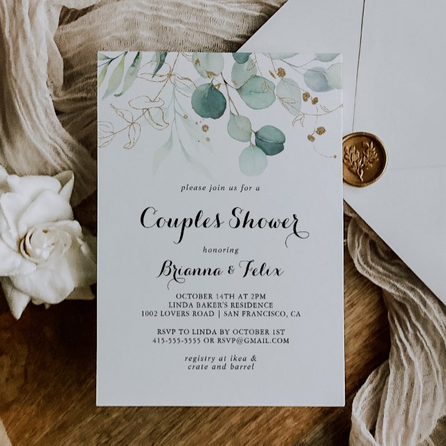 Rustic Eucalyptus Gold Floral Couples Shower Invitation (Creator Uploaded)