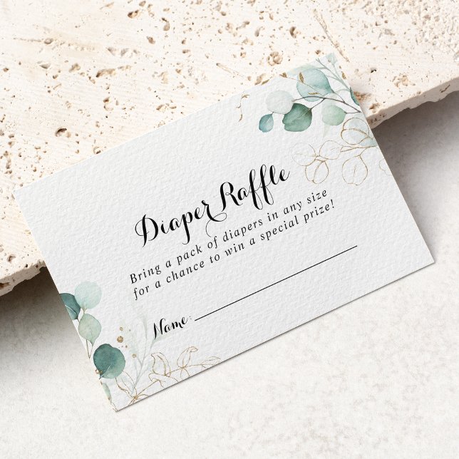 Rustic Eucalyptus Gold Floral Diaper Raffle Ticket Enclosure Card (Creator Uploaded)