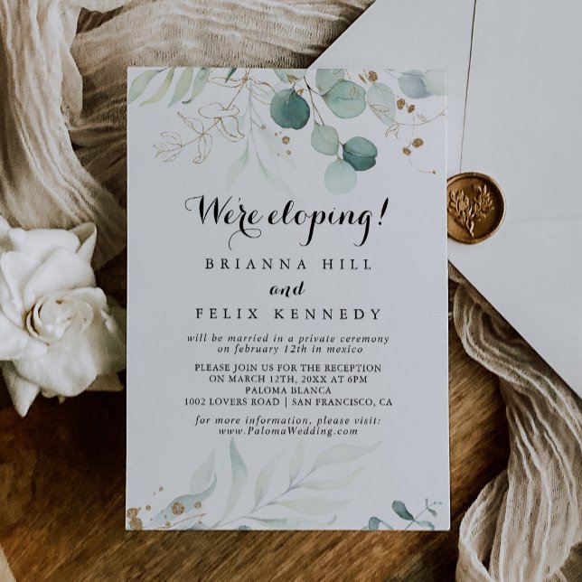Rustic Eucalyptus Gold Floral Elopement Reception Invitation (Creator Uploaded)