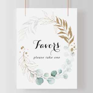 Rustic Eucalyptus Gold Floral Favours Sign