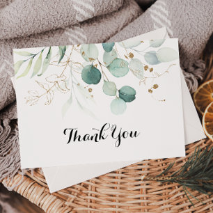 Rustic Eucalyptus Gold Floral Flat Wedding Thank You Card