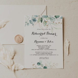 Rustic Eucalyptus Gold Floral Rehearsal Dinner Invitation