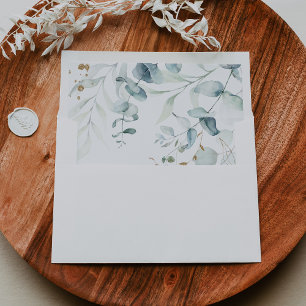 Rustic Eucalyptus Gold Floral Self-Addressed RSVP Envelope