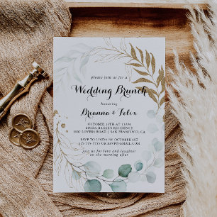 Rustic Eucalyptus Gold Floral Wedding Brunch Invitation
