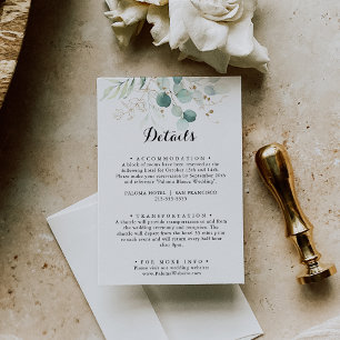Rustic Eucalyptus Gold Floral Wedding Details Enclosure Card