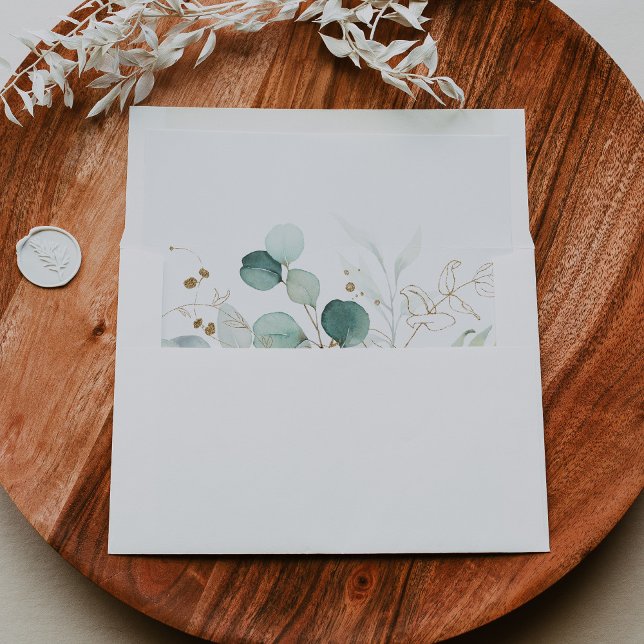Rustic Eucalyptus Gold Floral Wedding Invitation Envelope (Creator Uploaded)