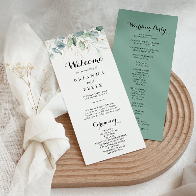 Rustic Eucalyptus Gold Floral Wedding Program Programme (Creator Uploaded)