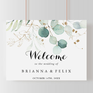 Rustic Eucalyptus Gold Floral Wedding Welcome Sign