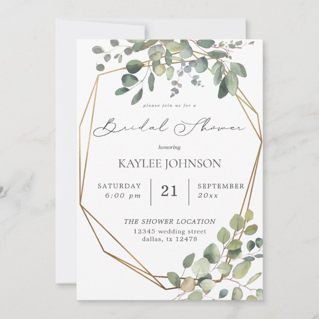 Rustic Eucalyptus & Gold Frame Bridal Shower Invit Invitation (Front)