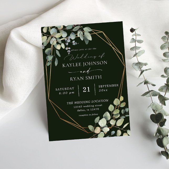 Rustic Eucalyptus & Gold Frame Wedding- Green Invitation (Creator Uploaded)