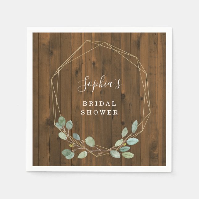 Rustic Eucalyptus | Gold Geometric Bridal Shower Napkin (Front)