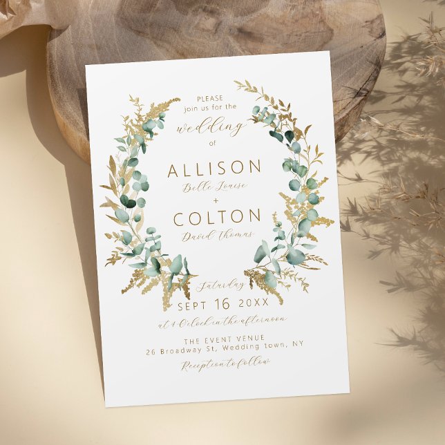 Rustic eucalyptus gold greenery boho wedding invitation (Rustic eucalyptus gold greenery boho wedding invitation)