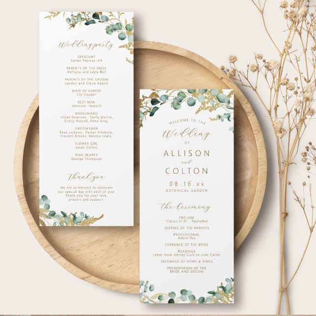 Rustic eucalyptus gold greenery boho wedding programme (Rustic eucalyptus gold greenery boho wedding program)