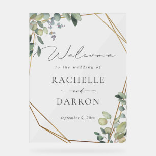 Rustic Eucalyptus & Gold Wedding Welcome Acrylic Sign