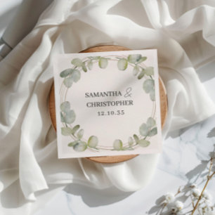 Rustic Eucalyptus Green & Gold Wedding Napkin