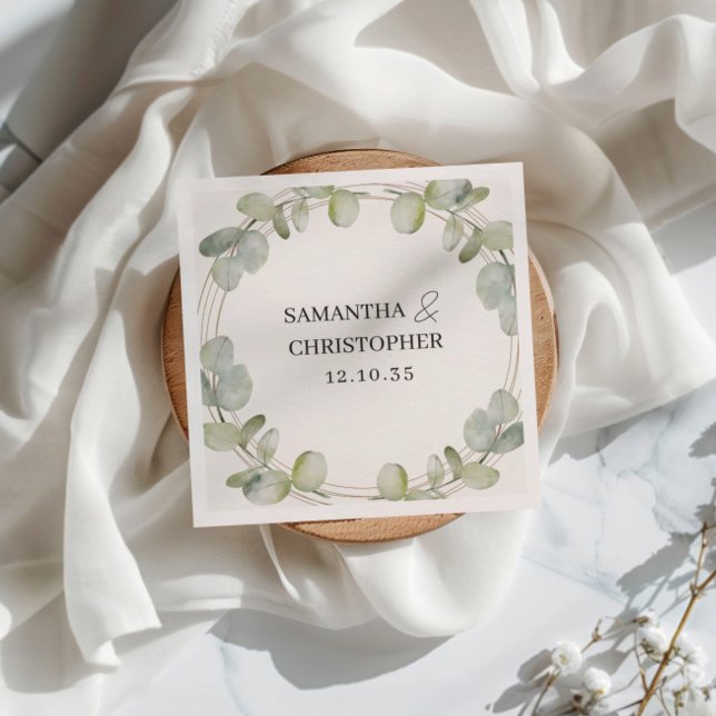 Rustic Eucalyptus Green & Gold Wedding Napkin (Creator Uploaded)