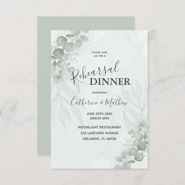 Rustic Eucalyptus Green Rehearsal Dinner Wedding Invitation (Front/Back)