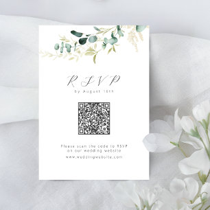 Rustic eucalyptus greenery boho QR code wedding RSVP Card