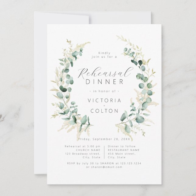 Rustic eucalyptus greenery boho Rehearsal Dinner Invitation (Front)