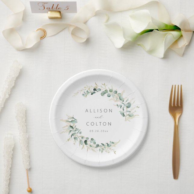 Rustic eucalyptus greenery boho wedding  paper plate (Wedding)