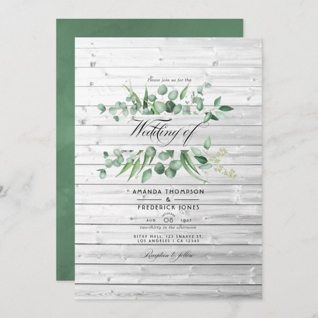 Rustic Eucalyptus Greenery Country Barn Wedding Invitation (Front/Back)