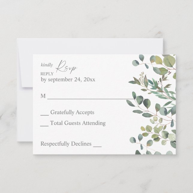 Rustic Eucalyptus Greenery Duo 2 no Meal RSVP Card (Front)