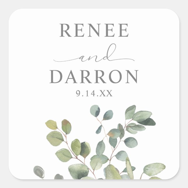 Rustic Eucalyptus Greenery Duo 2 Square Sticker (Front)