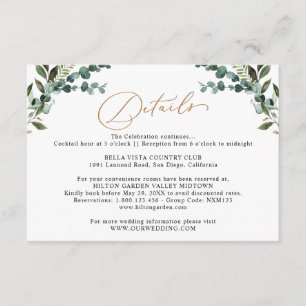 Rustic Eucalyptus Greenery Gold Wedding Details Enclosure Card