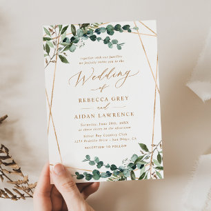 Rustic Eucalyptus Greenery Gold Wedding Invitation
