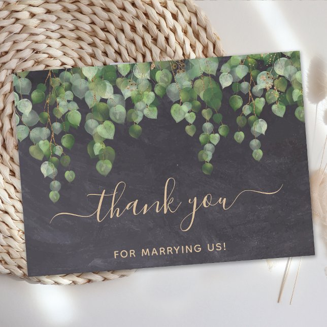 Rustic Eucalyptus Greenery Gold Wedding Officiant Thank You Card (Creator Uploaded)