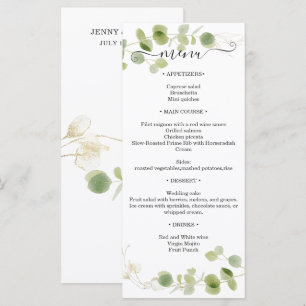 Rustic Eucalyptus Greenery Gold Wedding Reception Menu