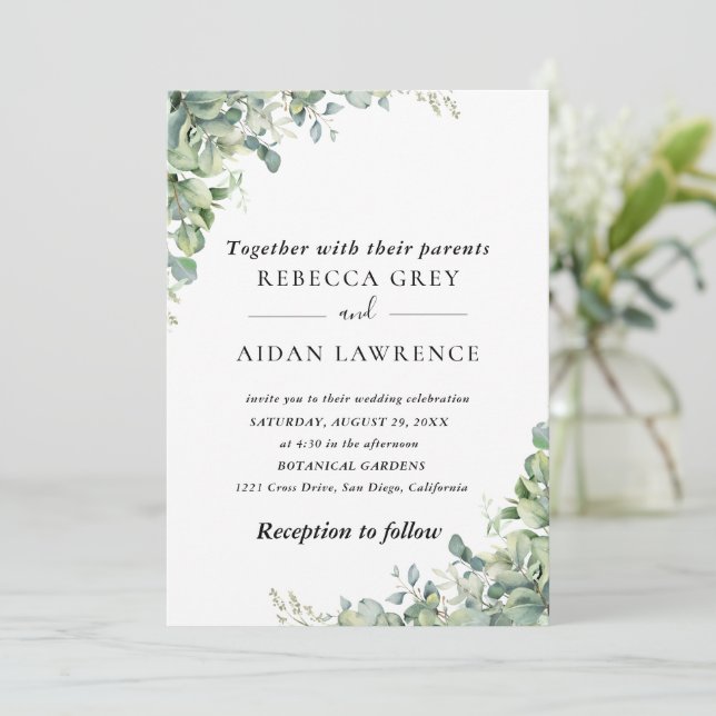 Rustic Eucalyptus Greenery Invitation (Standing Front)