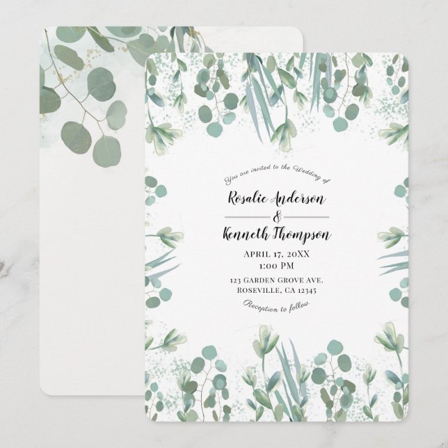 Rustic Eucalyptus Greenery Leaves Wedding Invitation (Front/Back)