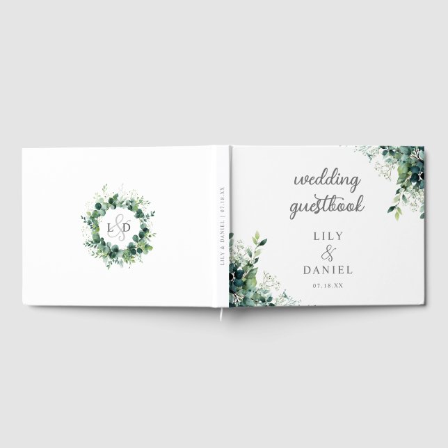 Rustic Eucalyptus Greenery Monogram Modern Wedding Guest Book (Full)