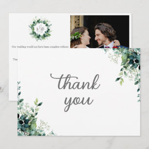 Rustic Eucalyptus Greenery Monogram Modern Wedding Thank You Card